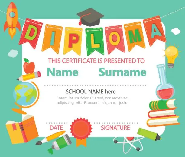 Vector illustration of Kids Diploma certificate.