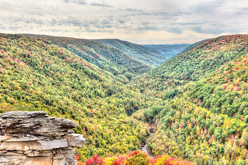 Blackwater river with Allegheny mountains in autumn at Lindy Point overlook