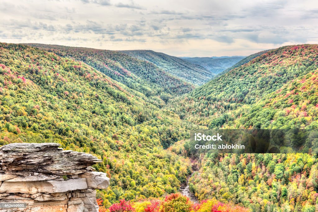 Allegheny mountains in autumn at Lindy Point overlook Blackwater river with Allegheny mountains in autumn at Lindy Point overlook Pennsylvania Stock Photo