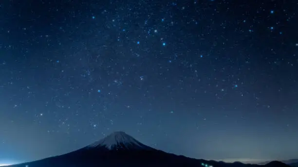 Mt.Fuji and starry sky at Shinmichi-mountainpass,Yamanashi,tourism of Japan