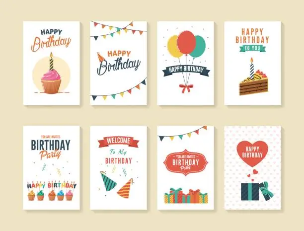 Vector illustration of Set of Birthday Greeting and Invitation Cards
