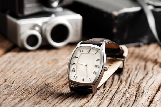 watch with leather strap stock photo
