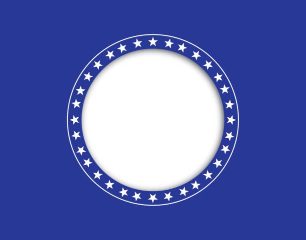 Circle Of Stars On Cut Out Blue Background Vector illustration of a circle of white stars on a blue background with a circle cut out of the middle of it. rounded star shape stock illustrations