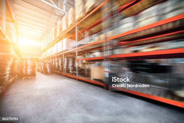 Long Shelves With A Variety Of Boxes And Containers Stock Photo - Download Image Now