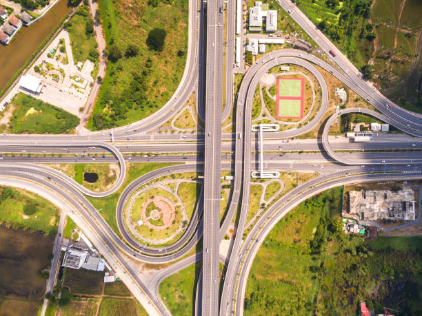 istock Aerial shot of highway interchange 642724374
