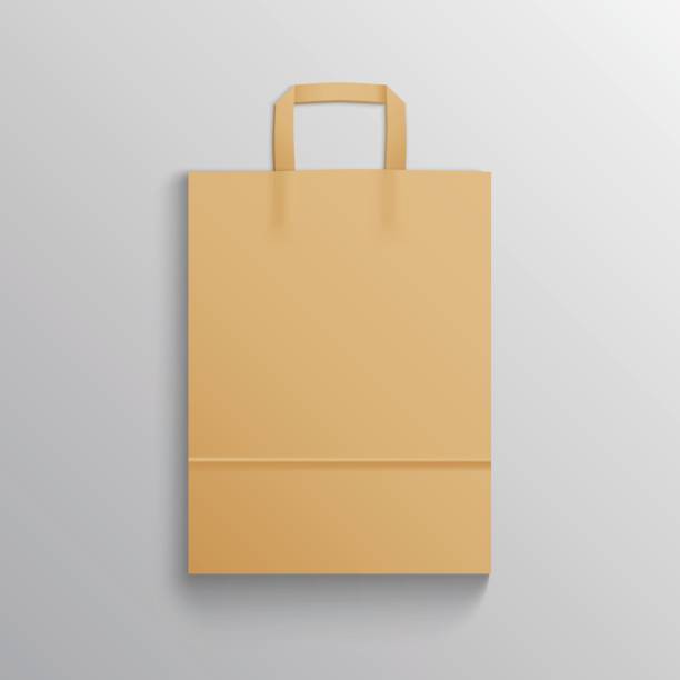 mock-up des leeren packpapierbeutel für das branding - paper bag brown paper recycled paper vector stock-grafiken, -clipart, -cartoons und -symbole