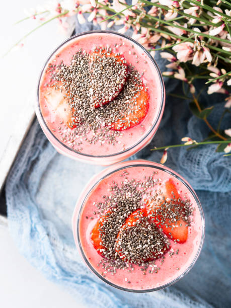 Yogurt strawberry fruit parfait with rolled oats