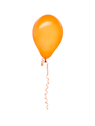 orange balloon with ribbon flying on isolated on white background