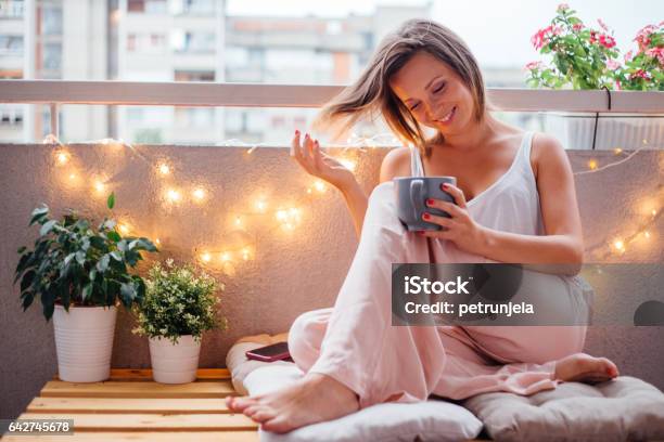 Special Moment On Terrace Stock Photo - Download Image Now - Balcony, Summer, One Woman Only