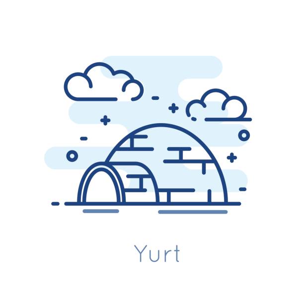 Icon Yurt on white background. Thin line flat design. Icon Yurt on white background. Thin line flat design. Vector. houses in antarctica stock illustrations