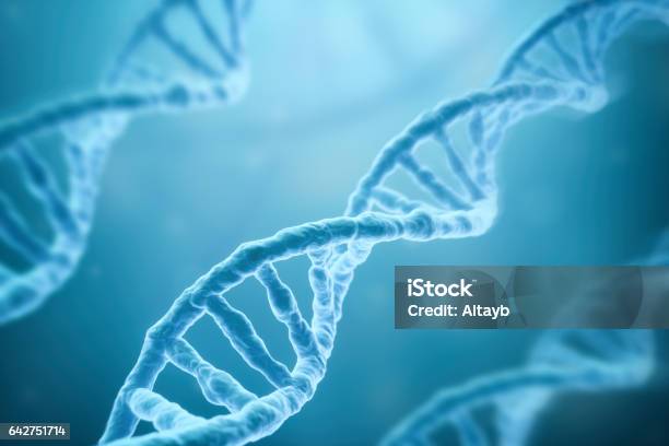 Dna Strands On Blue Background Stock Photo - Download Image Now - DNA, Genetic Research, Helix