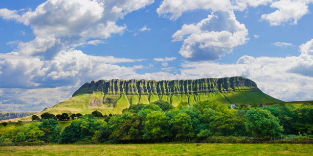 Typical Irish landscape with the Ben Bulben mountain called "table mountain" for its particular shape stock photo