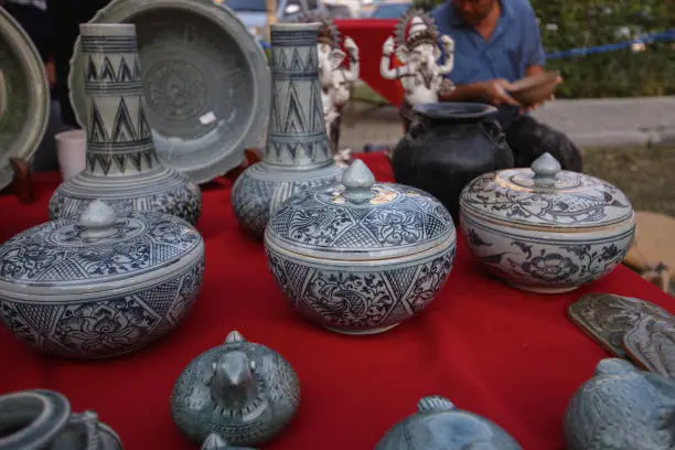 Pottery on table