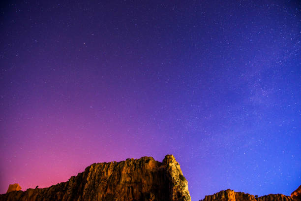 istock The starry sky above rocky mountains. 642794444