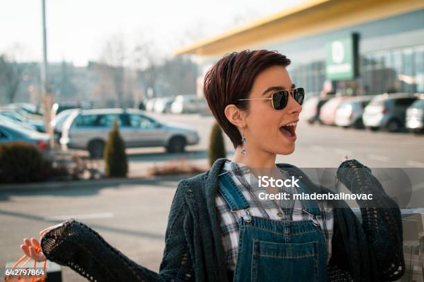 Happy Young Woman With Shopping Bags Stock Photo - Download Image Now - Adult, Adults Only, Bag