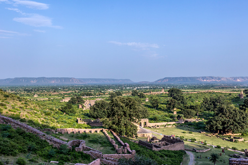 old Bhangarh Fort in India under blue sky