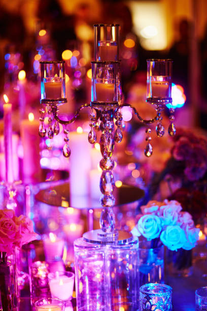 istock Table set with candles for festive event or wedding reception 642805714