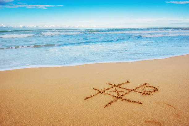 istock Figures in the sand on the beach 642806678