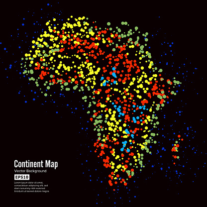 Africa. Continent Map Abstract Background Vector. Formed From Colorful Dots Isolated On Black