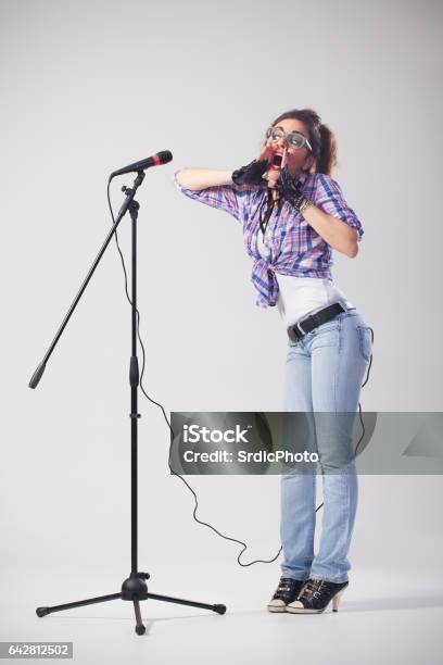Funny Nerdy Female Singer Stock Photo - Download Image Now - Comedian,  Microphone, One Woman Only - iStock