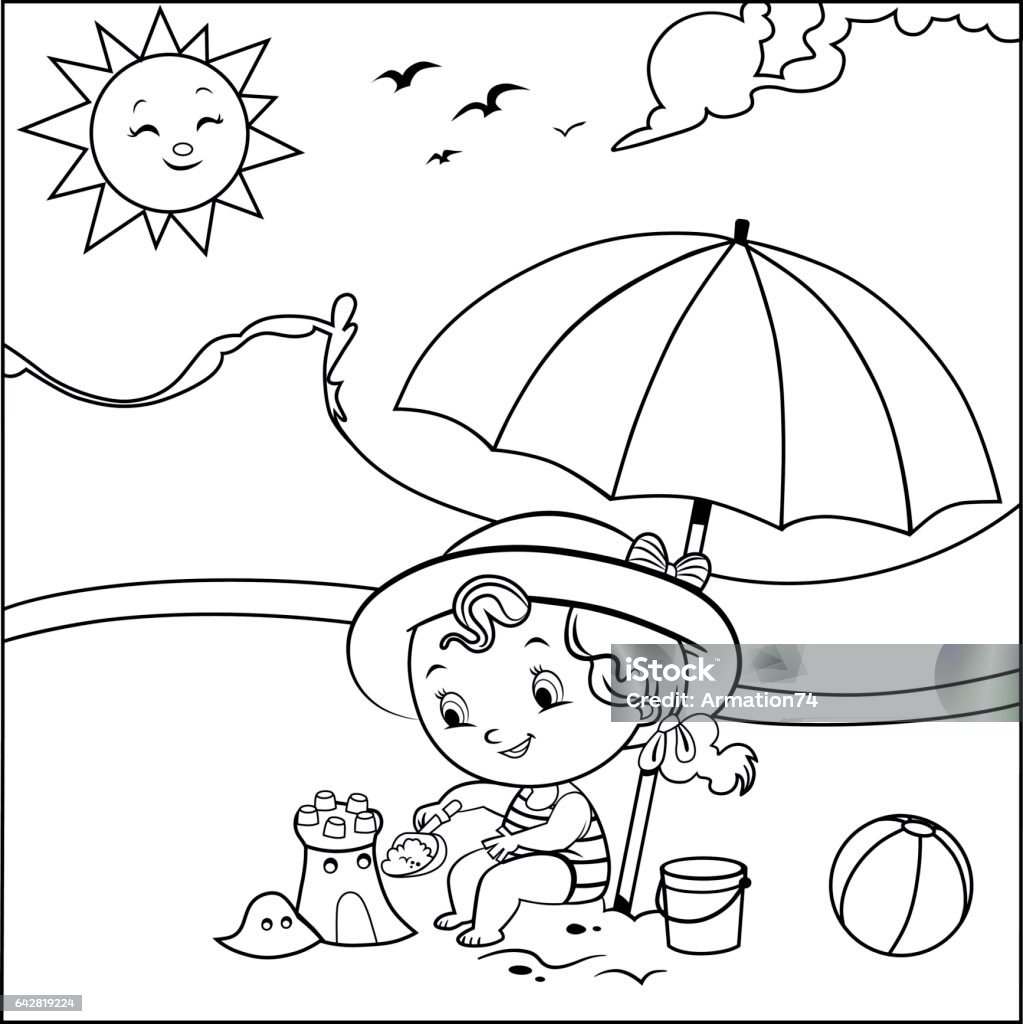 Coloring page (Summer concept) Coloring book in summer concept with child. (Vector illustration) Coloring stock vector