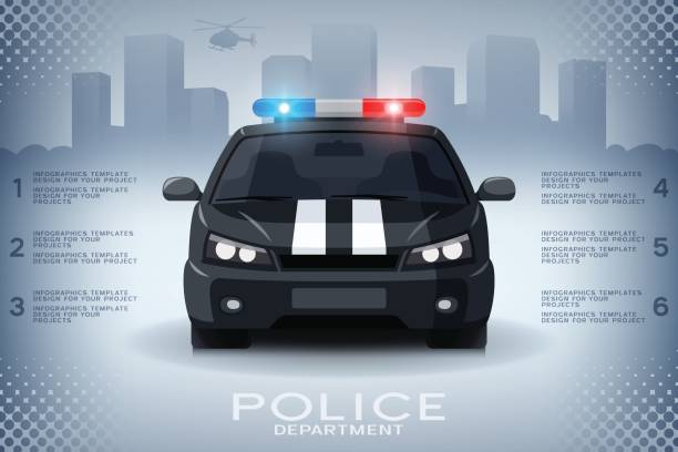 Infographics with generic police car and skyscrapers vector art illustration