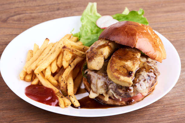 istock Dish with burger and french fries 642841132