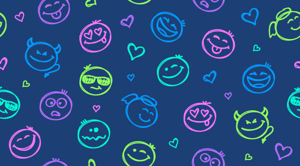 funny hand drawn smiles seamless pattern vector art illustration