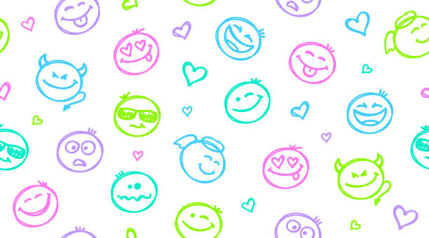 funny hand drawn smiles seamless pattern vector art illustration