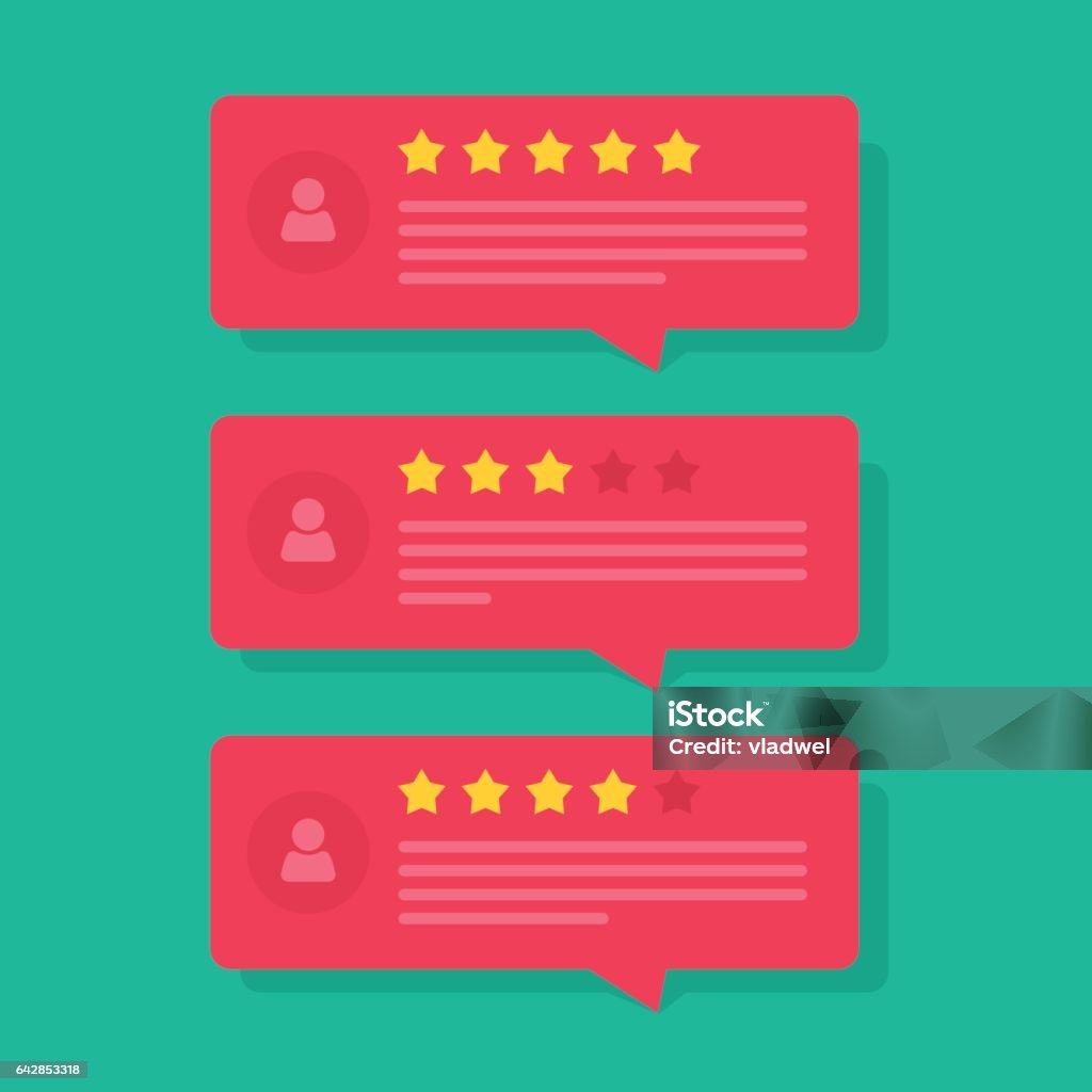 Review rating bubble speeches vector, reviews stars with good and bad rate and tex Review rating bubble speeches vector illustration, flat style reviews stars with good and bad rate and text, concept of testimonial messages, notification alerts, feedback evaluation Customer stock vector