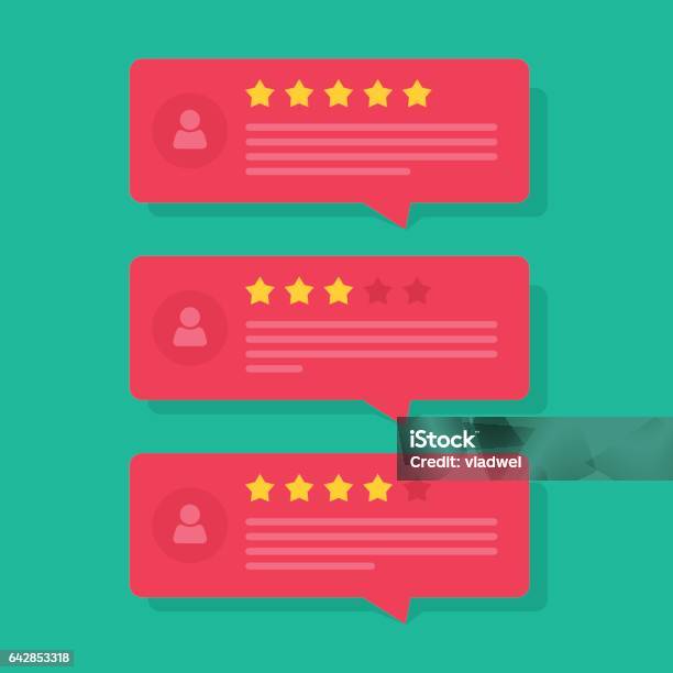 Review Rating Bubble Speeches Vector Reviews Stars With Good And Bad Rate And Tex Stock Illustration - Download Image Now