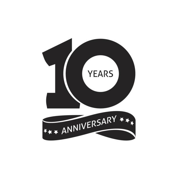 ilustraciones, imágenes clip art, dibujos animados e iconos de stock de 10 años aniversario pictograma vector icono de etiqueta de la insignia del cumpleaños del año 10 - aniversario