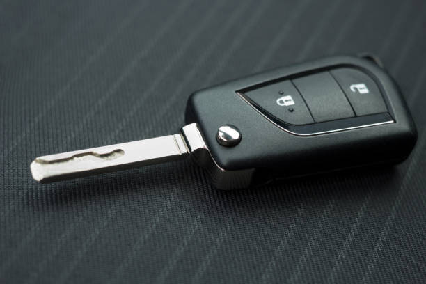 istock Car key on black car seat 642856822