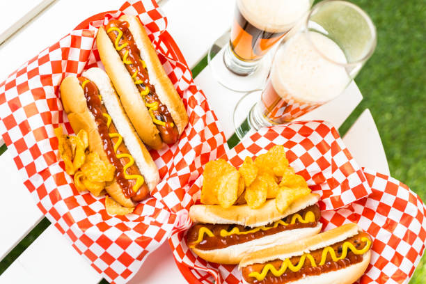 istock Grilled hot dogs with mustard and ketchup 642870094