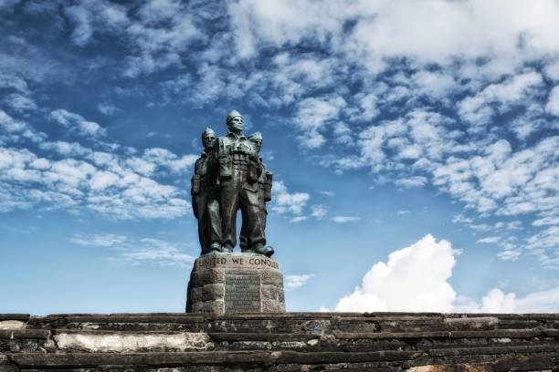 In summer 1940, when Britain was at it lowest point in World War II, Winston Churchill ordered the formation of an elite force to raid the enemy held coastline of Europe and regain the initiative. In 1942, amid great secrecy, the Commando Basic Training Centre was established near here at Achnacarry. No fewer than 1,700 Commandos lost their lives in numerous operations between 1940 and 1945.