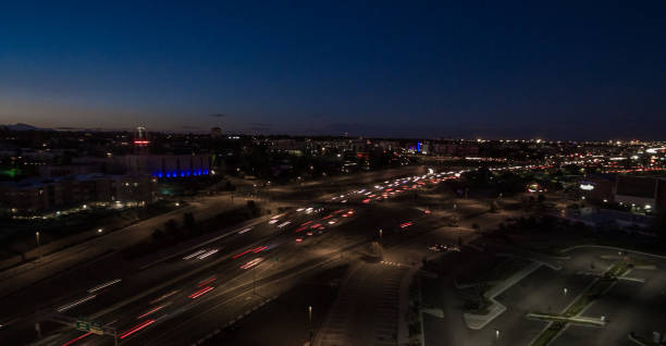istock Aerial view of highway traffic at night 642879196