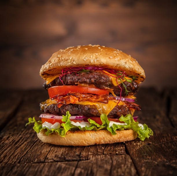 istock Home made hamburger with lettuce and cheese 642884992