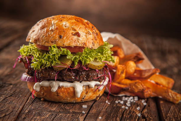 istock Home made hamburger with lettuce and cheese 642885248