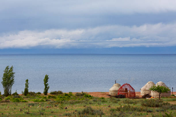 Nomadic tents known as Yurt at the Issyk Kul Lake, Kyrgyzstan Tents known as Yurt in Kyrgyzstan. bishkek photos stock pictures, royalty-free photos & images