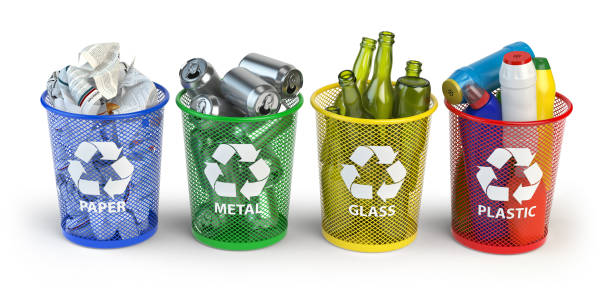 istock Trash bins for recycle paper, plastic, glass and metal 642892082