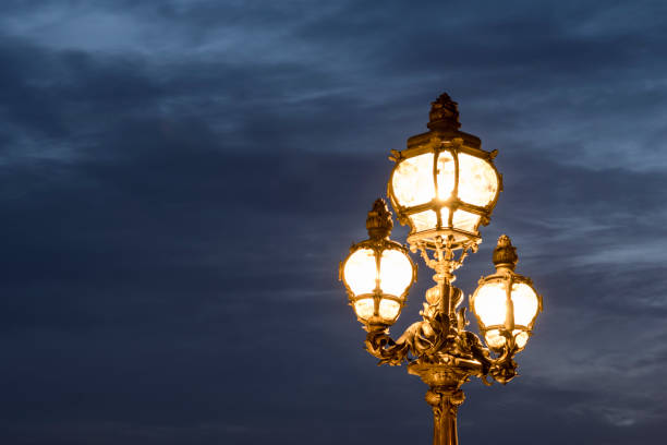 istock Vintage lamp post at dusk, Paris 642895940