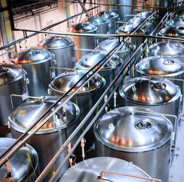 istock Tanks of stainless steel for the fermentation beer 642896228