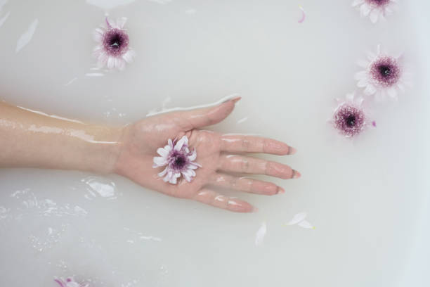 istock Woman's hand holding flowers under water. Spa treatment 642905692