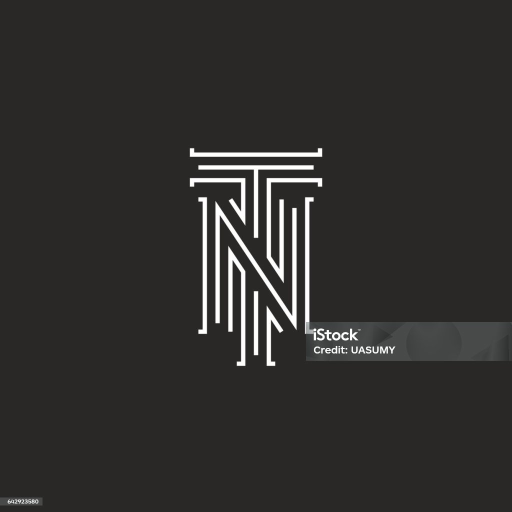 Initials NT logo lettere, emblema boutique monogramma hipster - arte vettoriale royalty-free di Logo