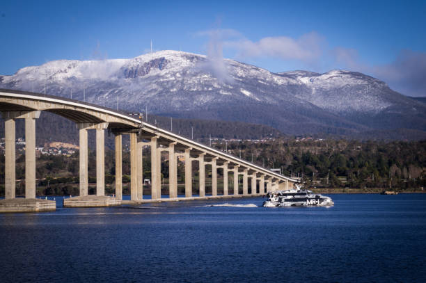 widok na most mt wellington i tasman z rose bay, hobart, tasmania, australia - derwent river zdjęcia i obrazy z banku zdjęć