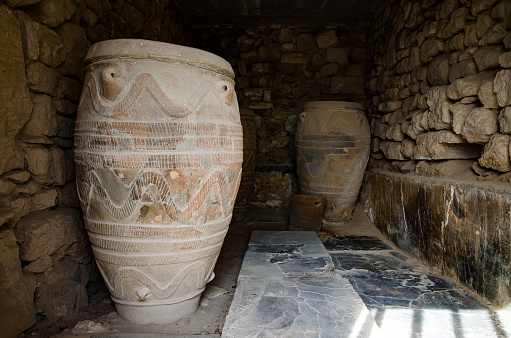 The magazines for food and wine for the minoan royal court at the palace of Phaistos, island of Crete