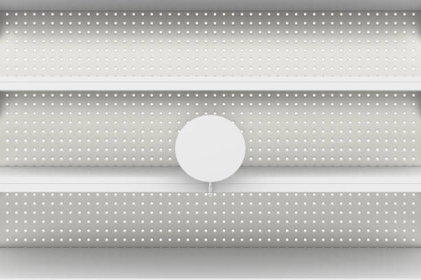 istock Empty supermarket shelves isolated on white background 642971412