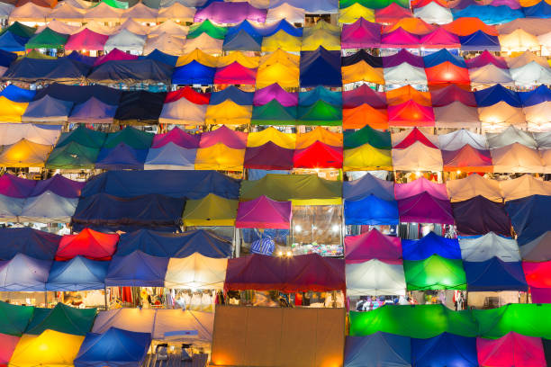 istock Aerial view multiple colour city night free market 642983780