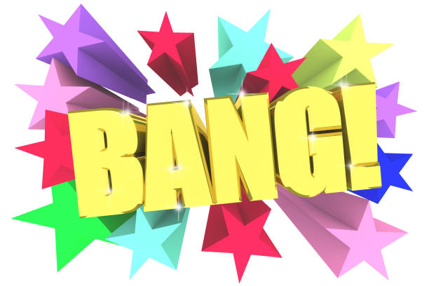 Bang text. Golden letters with vivid stars. 3d render