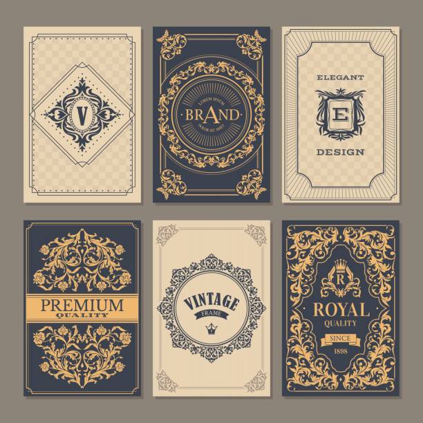 Calligraphic vintage floral cards collection vector art illustration